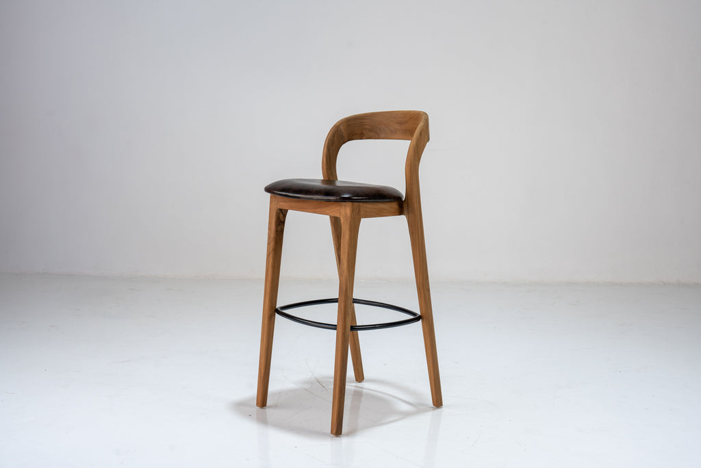 Kanso Teak Leather Bar Chair Perspective View 2