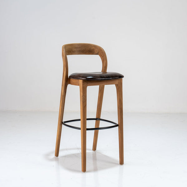 Kanso Teak Leather Bar Chair Perspective View 1