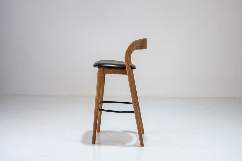 Kanso Teak Leather Bar Chair Right Side View 1