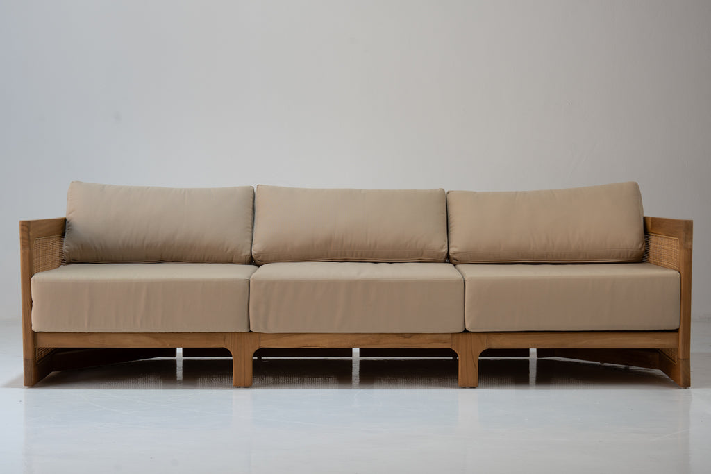 Kira Outdoor Teak 3 Seater Sofa Front View 1