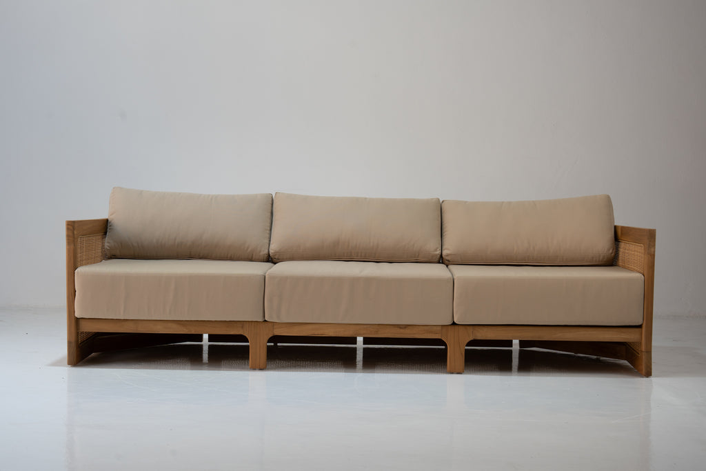 Kira Outdoor Teak 3 Seater Sofa Front View 2