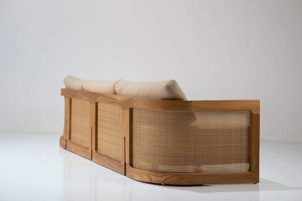 Kira Outdoor Teak 3 Seater Sofa Perspective View 10