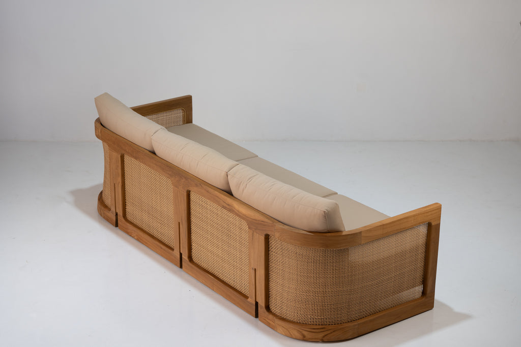 Kira Outdoor Teak 3 Seater Sofa Perspective View 12