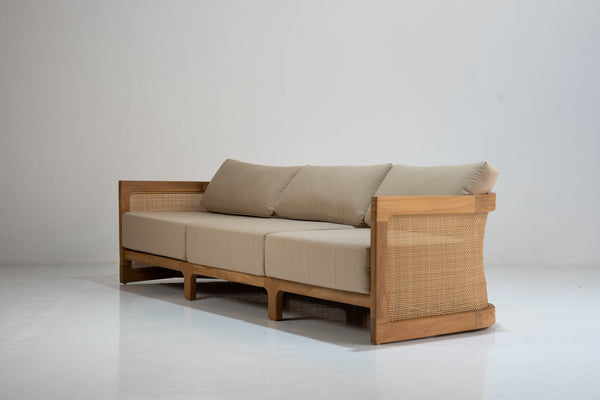 Kira Outdoor Teak 3 Seater Sofa Perspective View 1