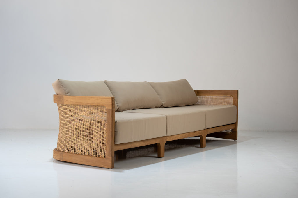 Kira Outdoor Teak 3 Seater Sofa Perspective View 2