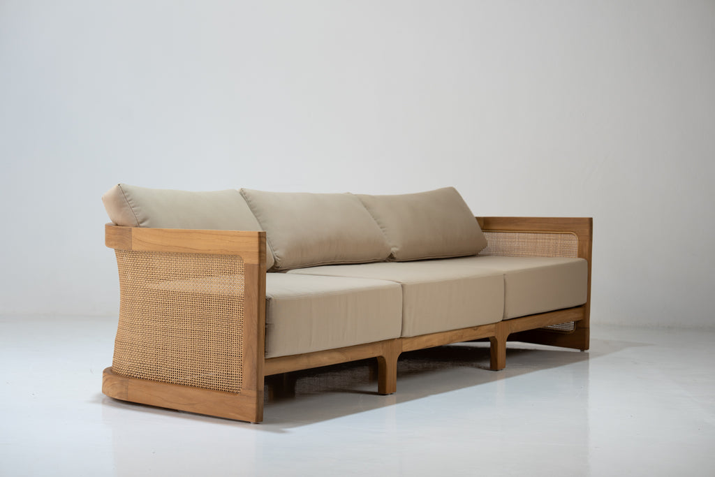 Kira Outdoor Teak 3 Seater Sofa Perspective View 3