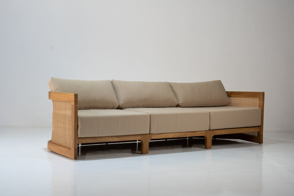Kira Outdoor Teak 3 Seater Sofa Perspective View 4