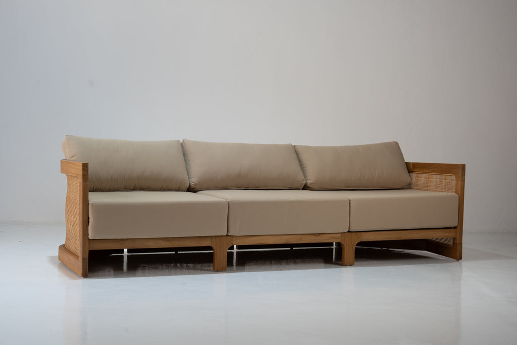 Kira Outdoor Teak 3 Seater Sofa Perspective View 5