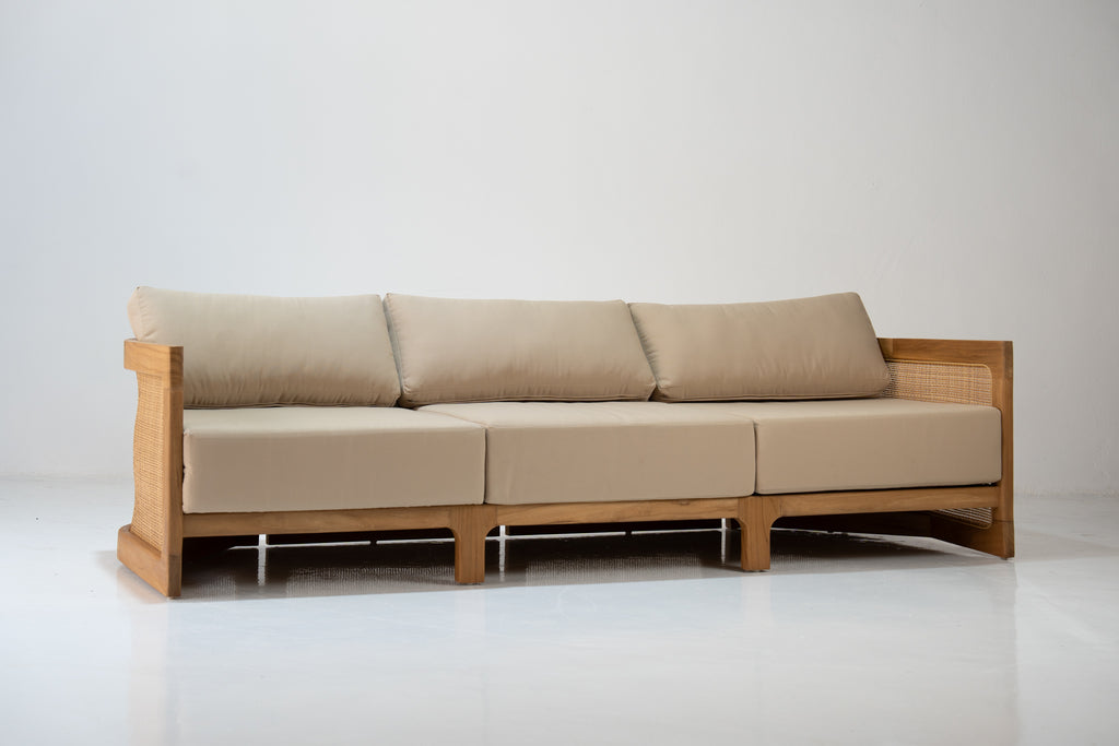 Kira Outdoor Teak 3 Seater Sofa Perspective View 7