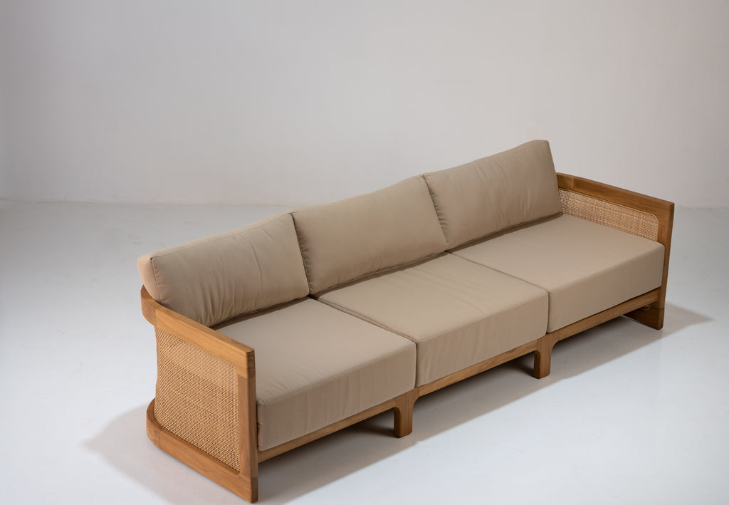 Kira Outdoor Teak 3 Seater Sofa Perspective View 8