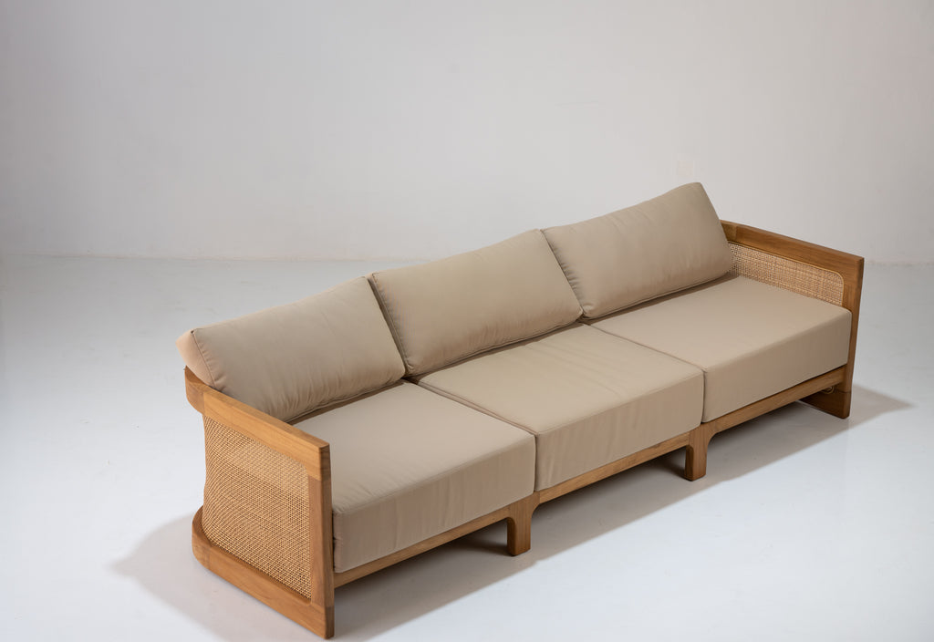 Kira Outdoor Teak 3 Seater Sofa Perspective View 9