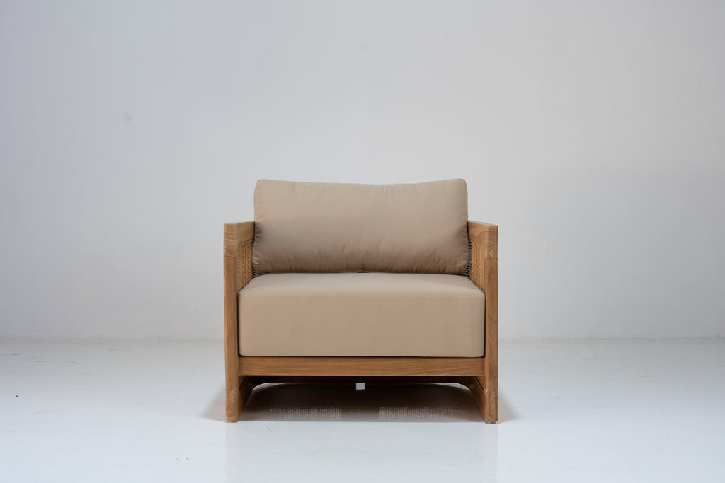 Kira Outdoor Teak Single Seater Sofa Front View 1