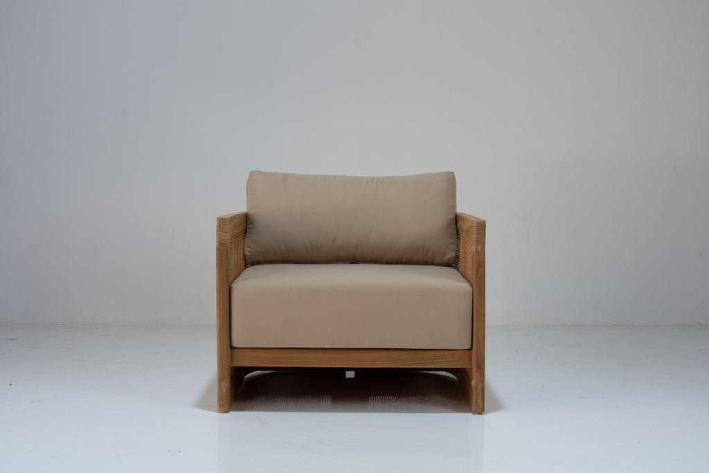 Kira Outdoor Teak Single Seater Sofa Front View 2