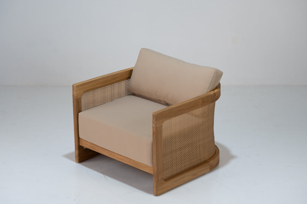 Kira Outdoor Teak Single Seater Sofa Front View 3