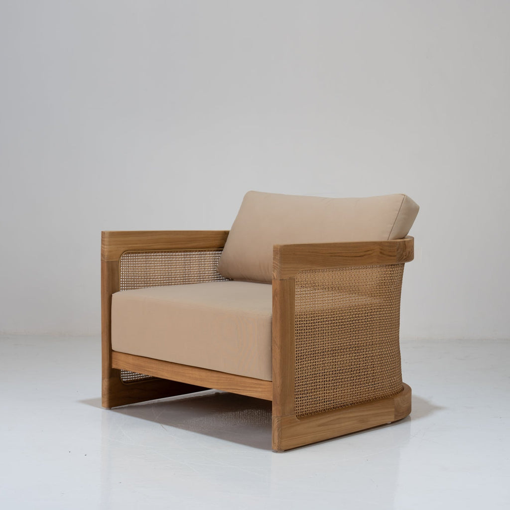 Kira Outdoor Teak Single Seater Sofa Perspective View 1