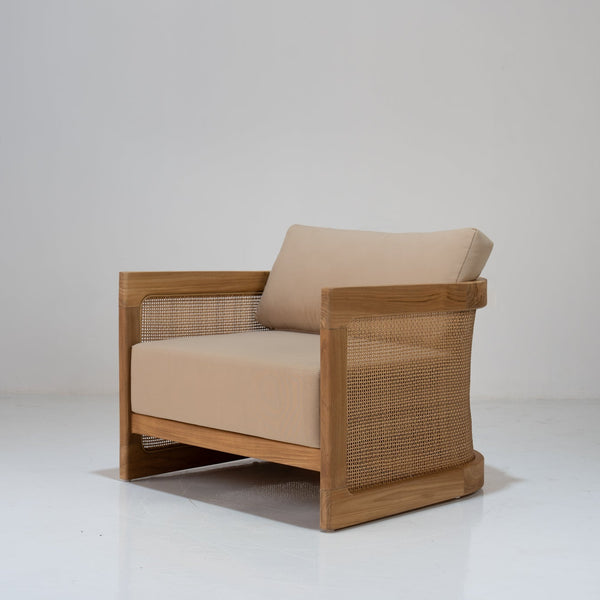 Kira Outdoor Teak Single Seater Sofa Perspective View 1