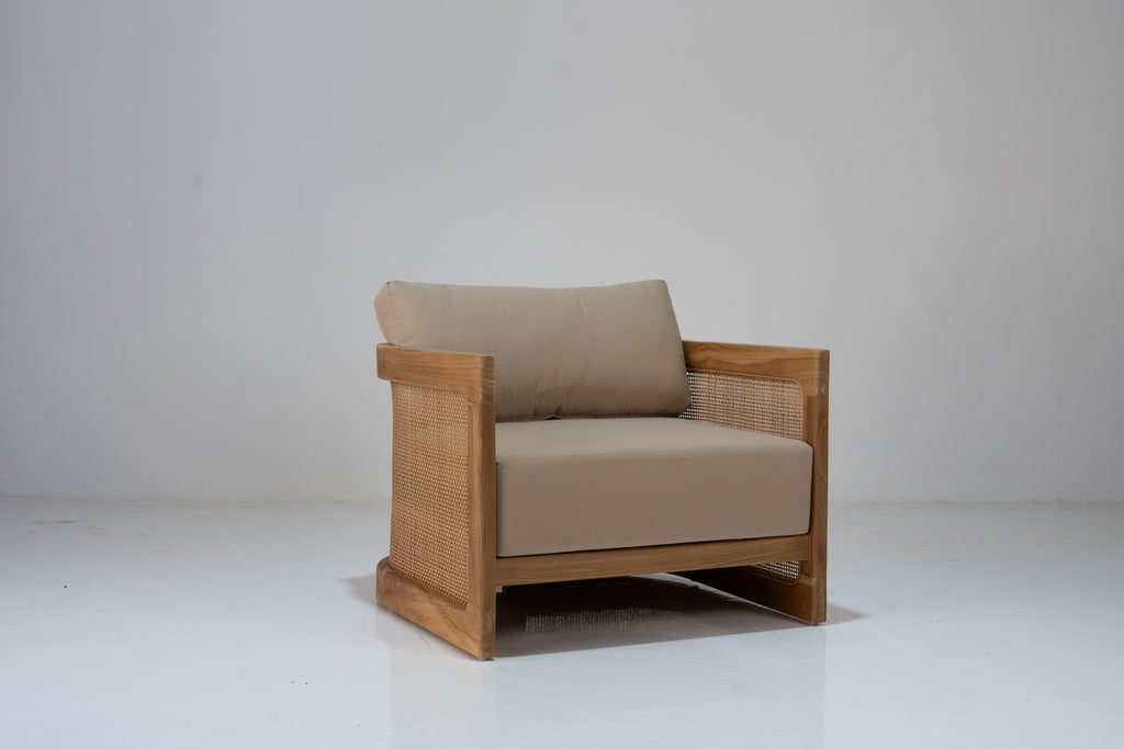 Kira Outdoor Teak Single Seater Sofa Perspective View 7