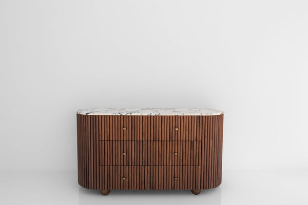 Luca Calacatta Walnut Dresser Front Perspective View 1