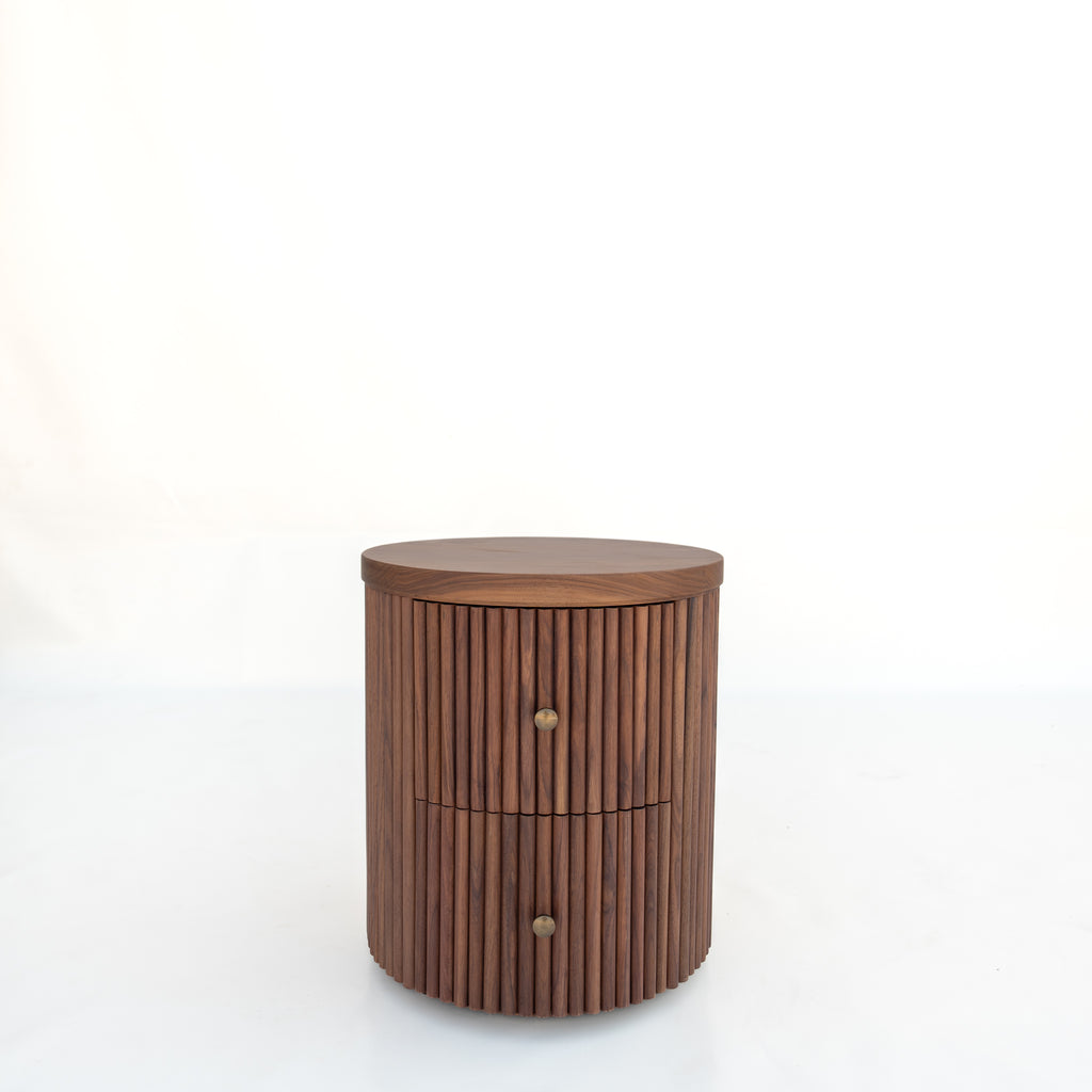 Luca Walnut Fluted Nightstand Front View 1