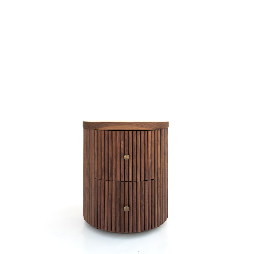 Luca Walnut Fluted Nightstand Front View 4