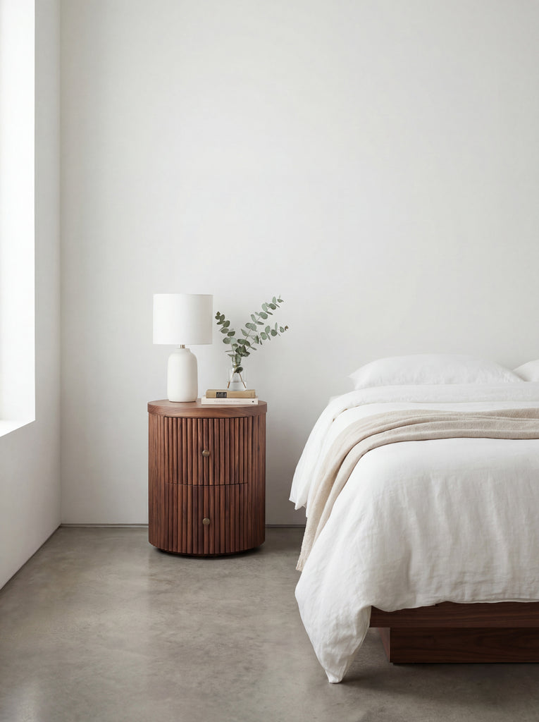 Luca Walnut Fluted Nightstand Indoor View 1