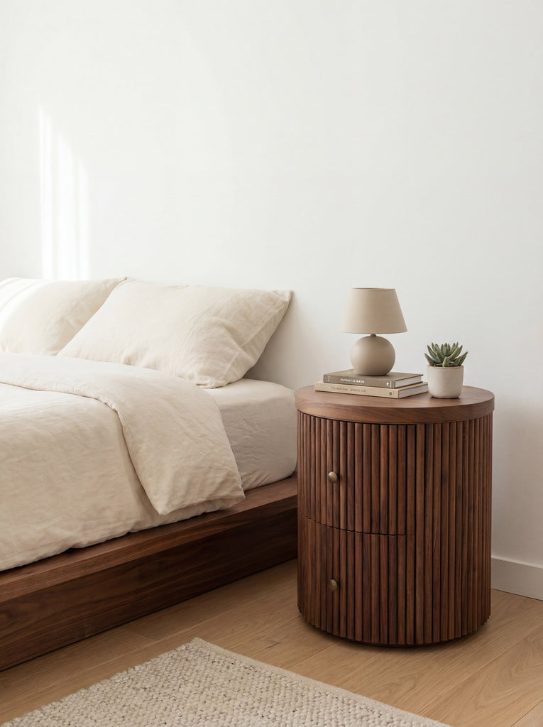 Luca Walnut Fluted Nightstand Indoor View 2