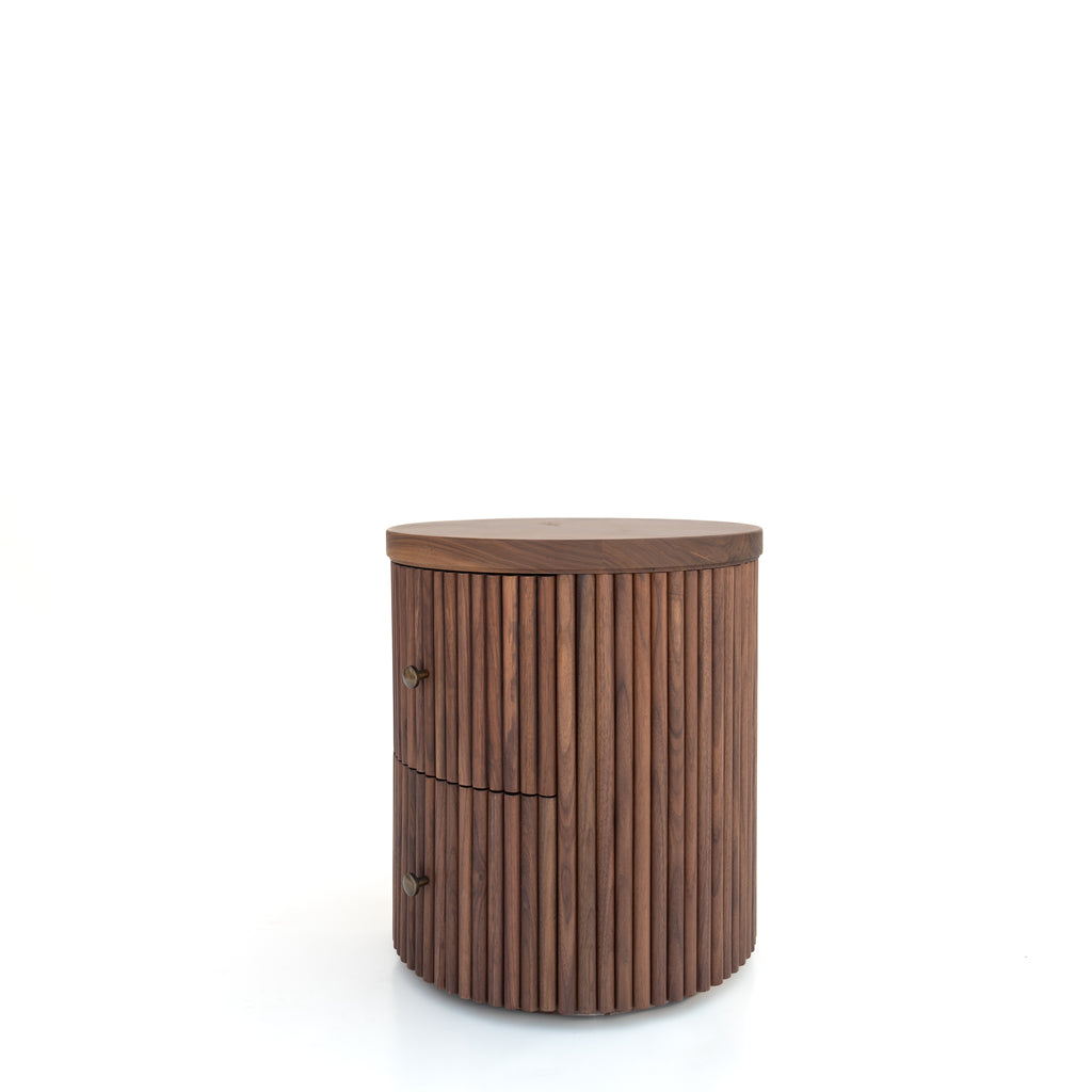 Luca Walnut Fluted Nightstand Perspective View 1