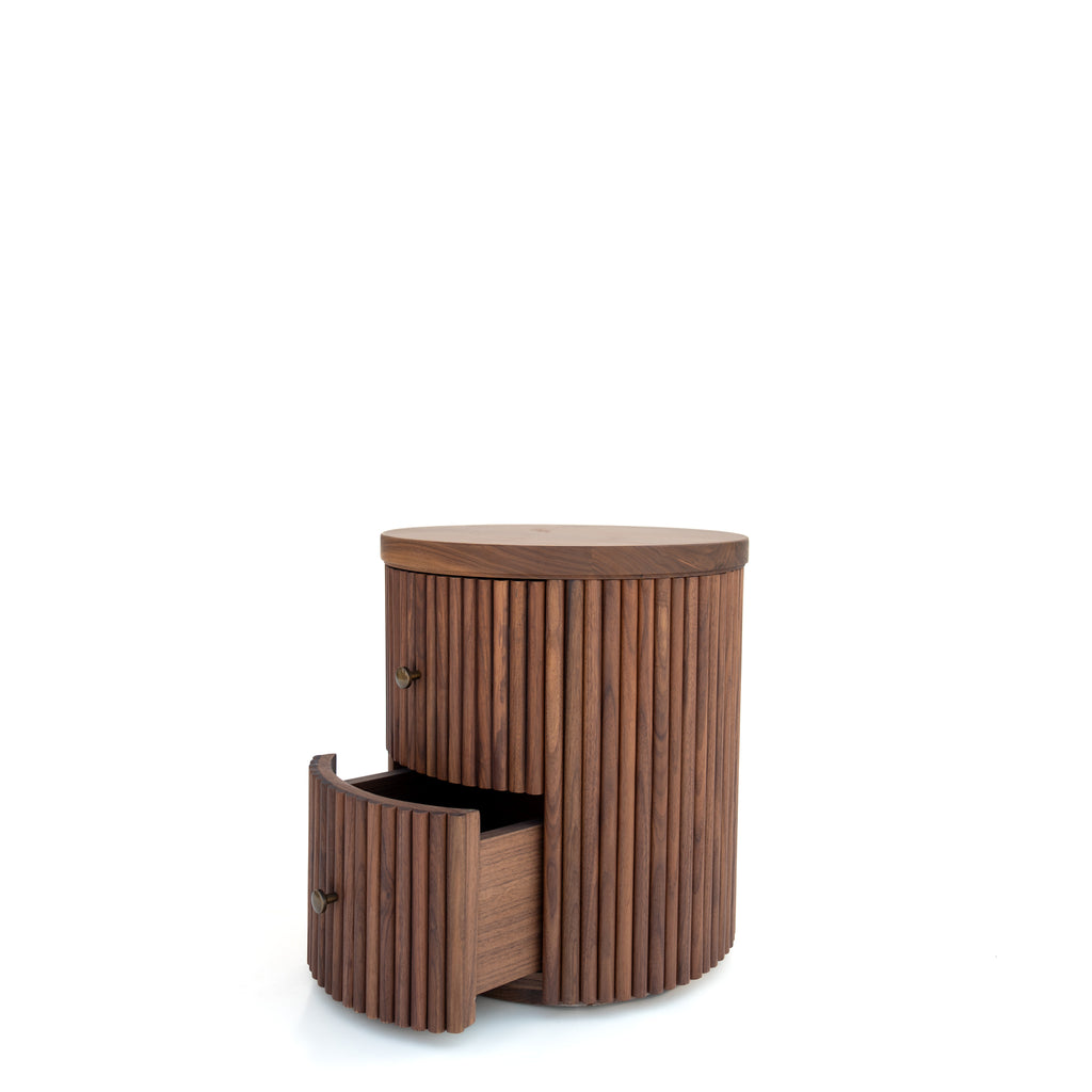 Luca Walnut Fluted Nightstand Perspective View 2