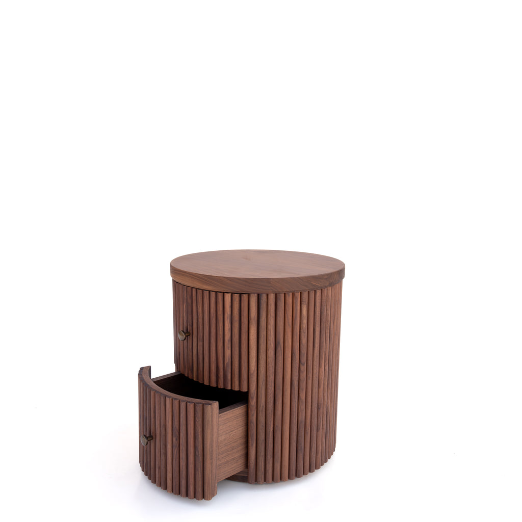 Luca Walnut Fluted Nightstand Perspective View 4