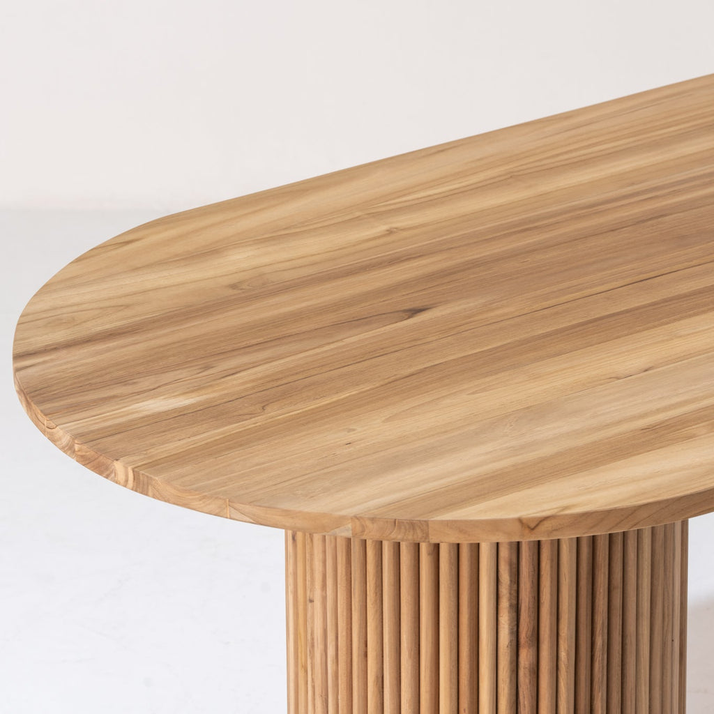 Meadows Oval Teak Dining Table Detailed Top Texture View 1