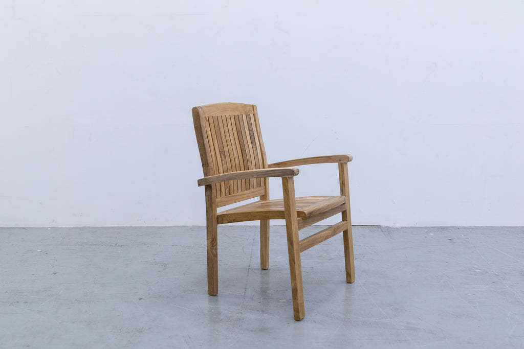 Melborne Teak Stacking Chair Side view 3