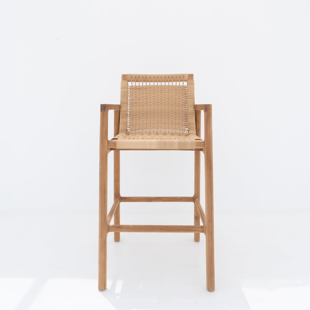 Messina Teak & Rattan Bar Chair Front view