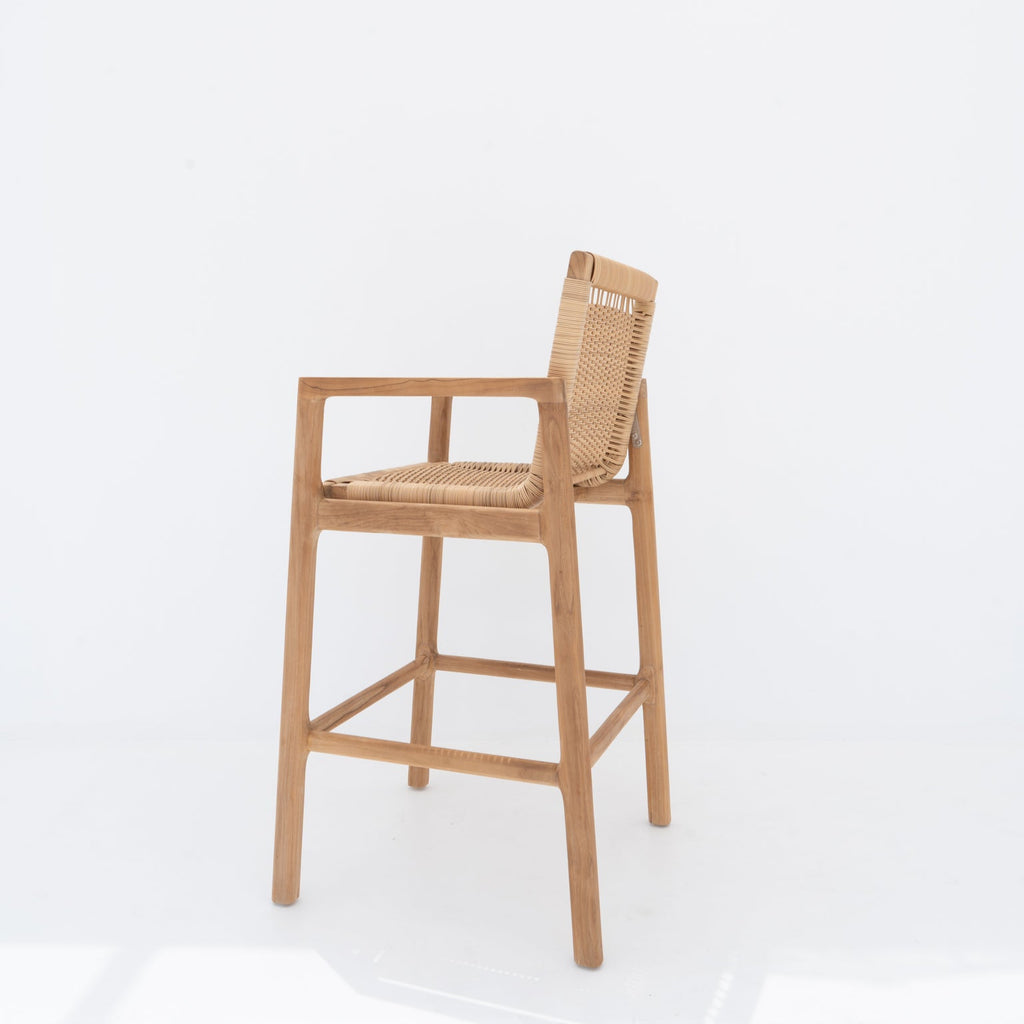 Messina Teak & Rattan Bar Chair Side view