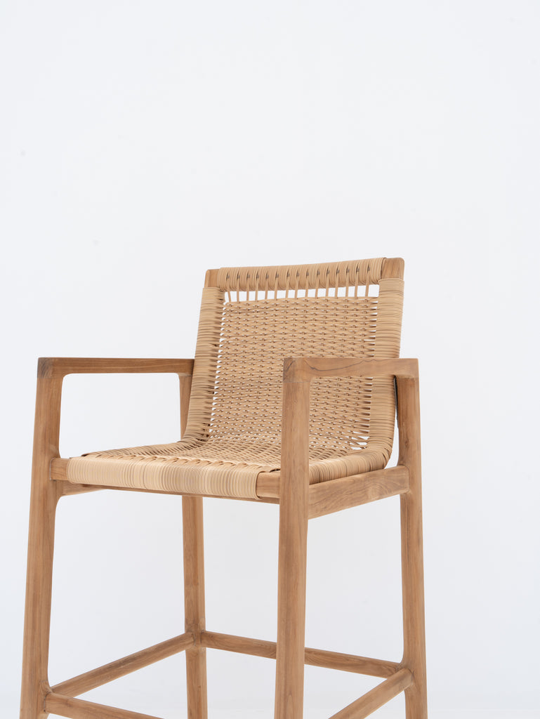 Messina Teak & Rattan Bar Chair Side view
