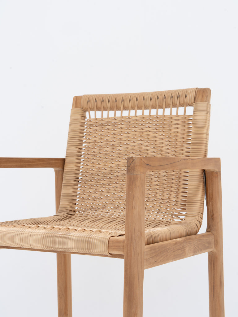 Messina Teak & Rattan Bar Chair Side view