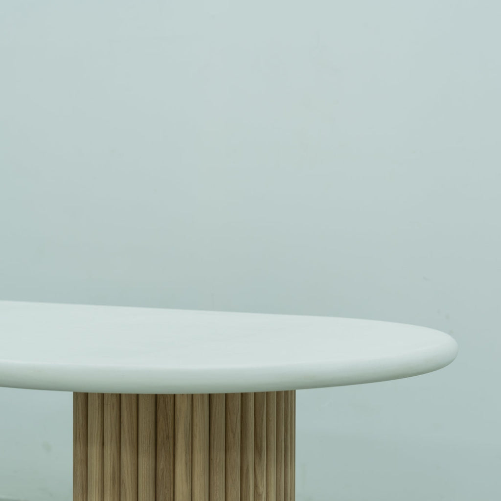 Micro Cement Oval Oak Dining Table Detailed Top Texture View 1