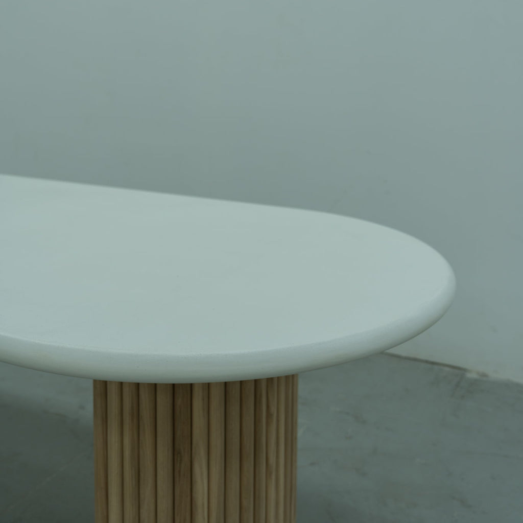 Micro Cement Oval Oak Dining Table Detailed Top Texture View 2