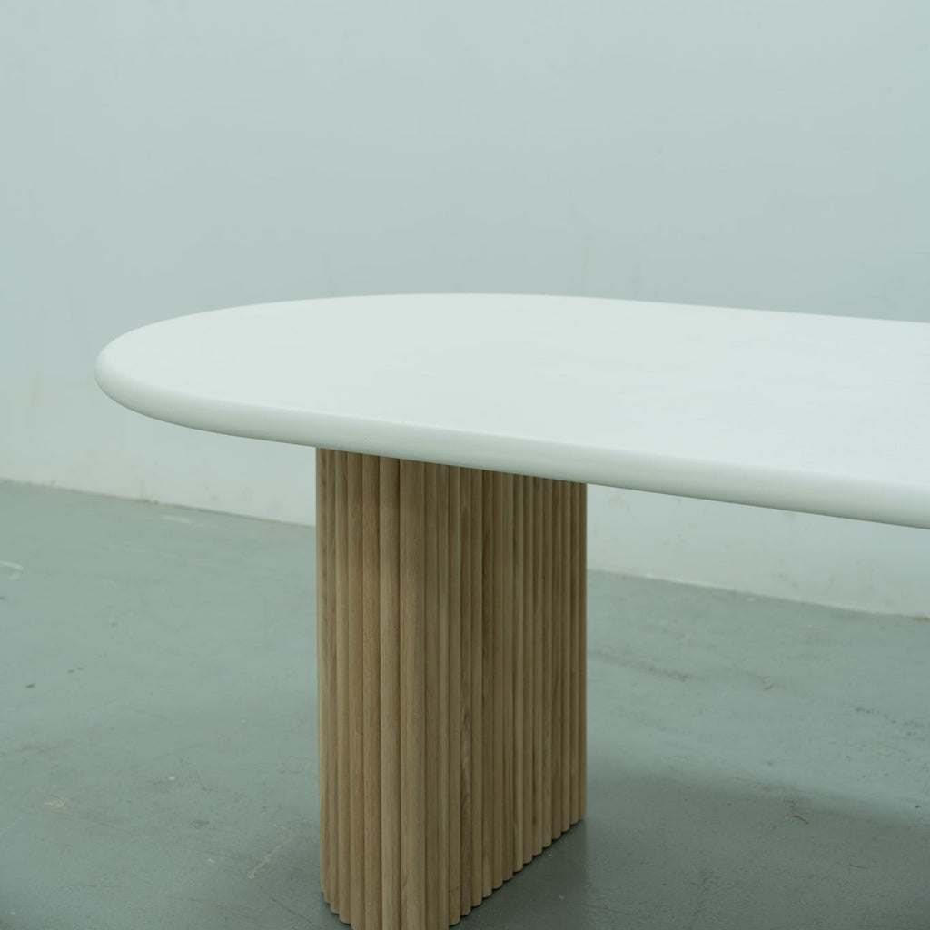 Micro Cement Oval Oak Dining Table Detailed Top Texture View 3