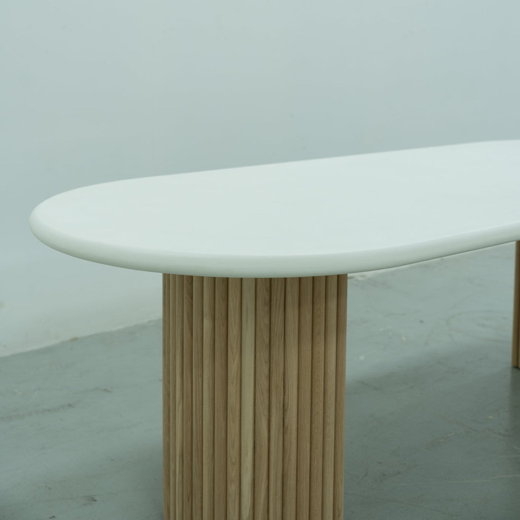 Micro Cement Oval Oak Dining Table Detailed Top Texture View 4