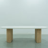 Micro Cement Oval Oak Dining Table Front View 1