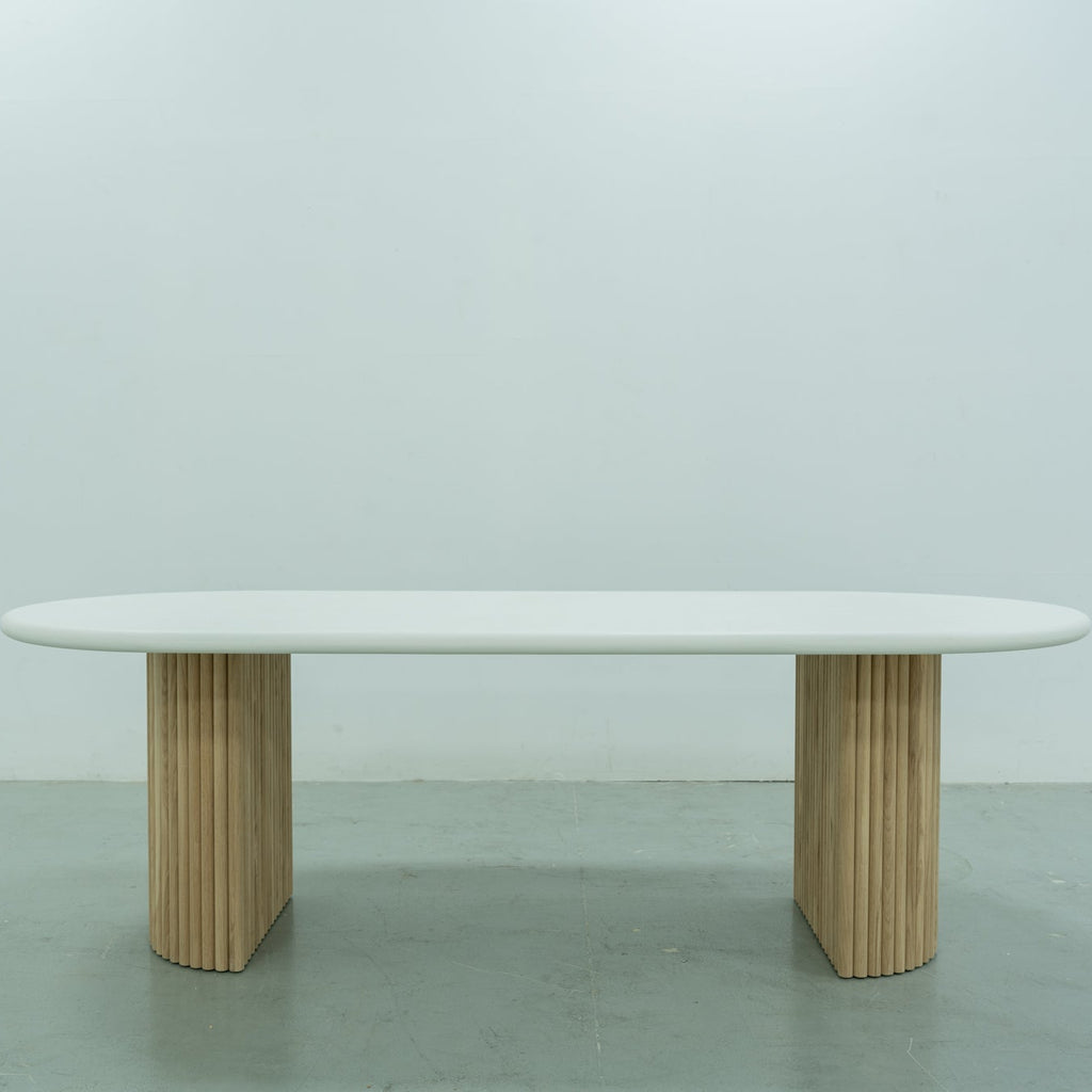 Micro Cement Oval Oak Dining Table Front View 1