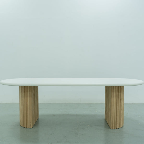Micro Cement Oval Oak Dining Table Front View 1