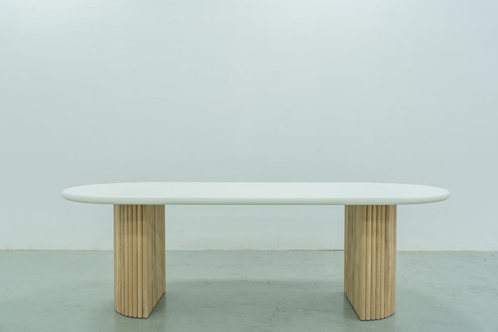 Micro Cement Oval Oak Dining Table Front View 2