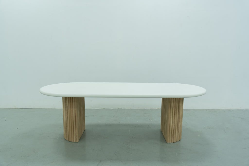 Micro Cement Oval Oak Dining Table Front View 3