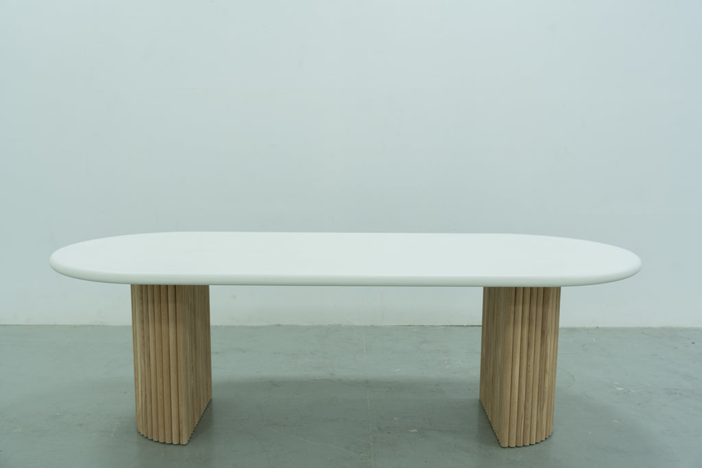 Micro Cement Oval Oak Dining Table Front View 4