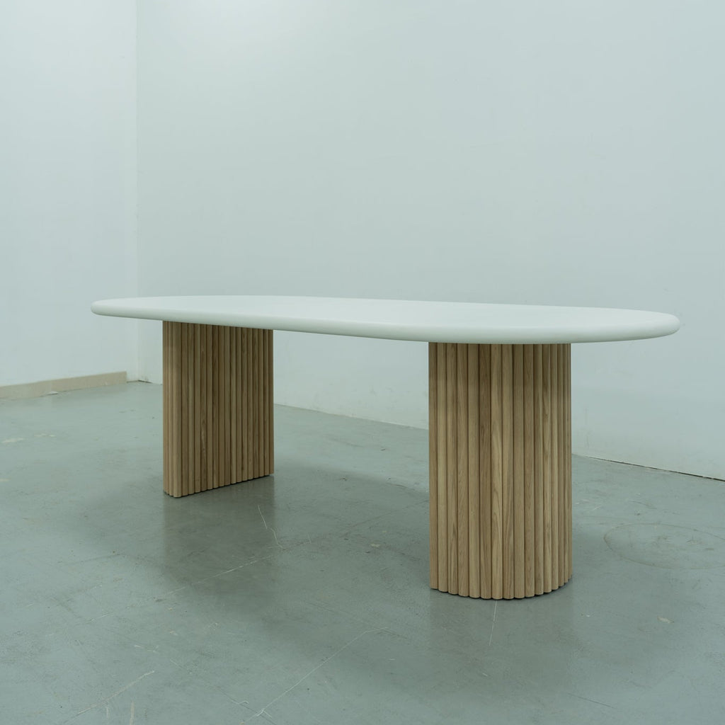 Micro Cement Oval Oak Dining Table Perspective View 2