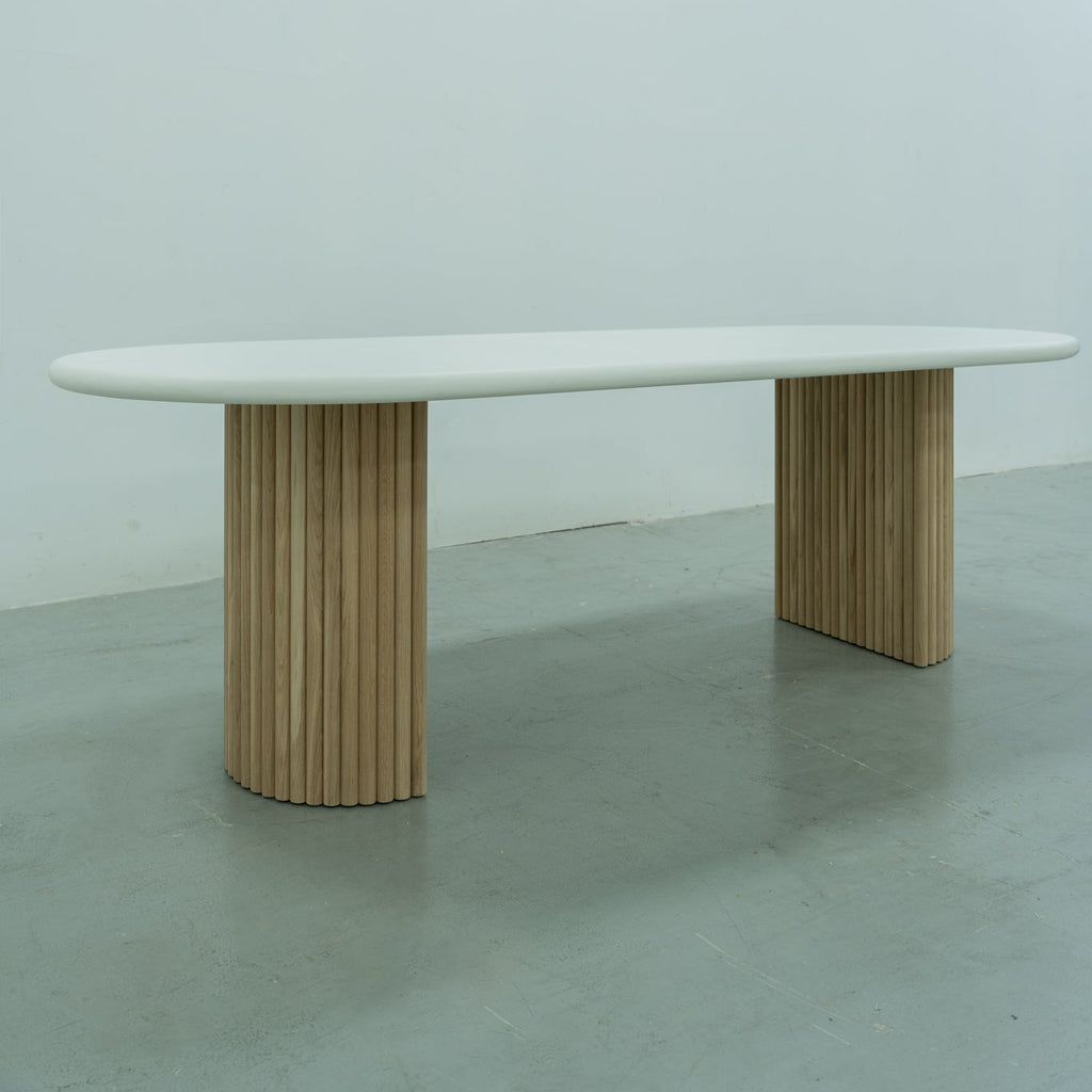 Micro Cement Oval Oak Dining Table Perspective View 4