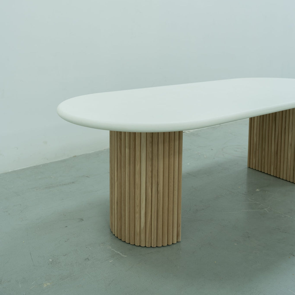 Micro Cement Oval Oak Dining Table Perspective View 5
