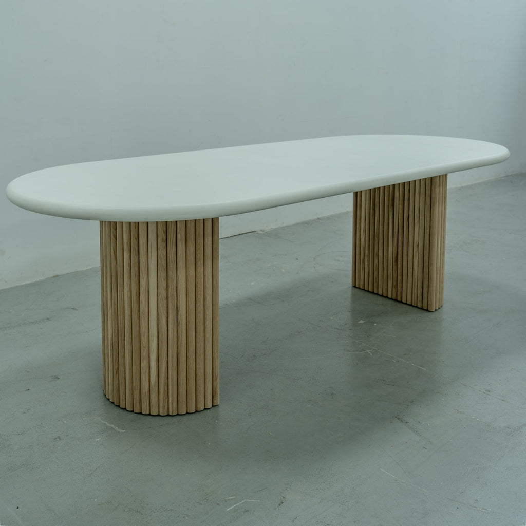 Micro Cement Oval Oak Dining Table Perspective View 6