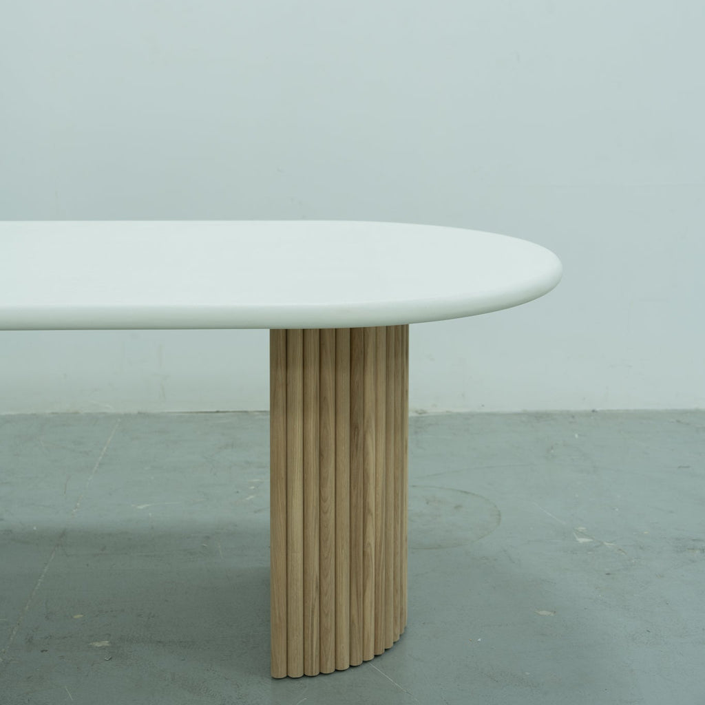 Micro Cement Oval Oak Dining Table Perspective View 8